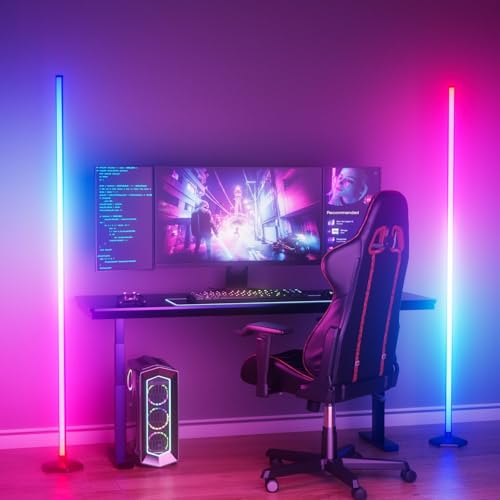 Image of WISIMMALL 2 Pack Led Floor Lamp, RGBIC Corner Floor Lamps for Living Room, Featuring 16 Million Colours & 300+ Preset Scenes - 65 inch Standing Lamps for Living Room, Bedroom - Mood Lighting With DIY Mode