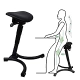 Ergonomischer Sitz-Steh-Arbeitshocker Reduziert Ermüdung Höhenverstellbar 60 cm - 85 cm Ultraweicher Vinylschaum-Sitz Stehschreibtischstuhl, Schwarz