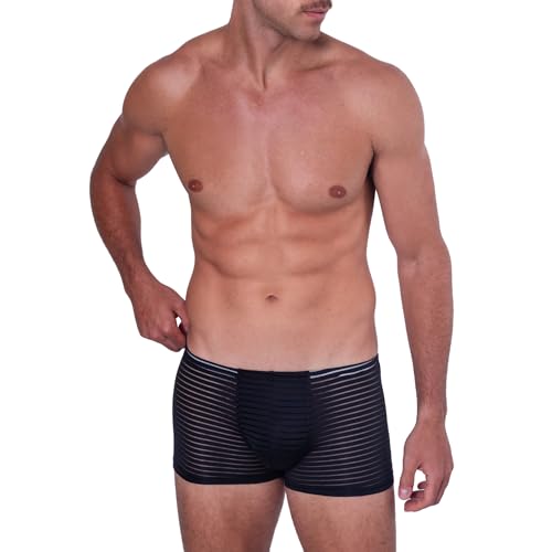 BIMONI Boxer transparent à rayures pour homme - Shorty taille basse avec coupe ajustée - Sous-vêtements élastiques sexy pour homme - Slip moderne en...
