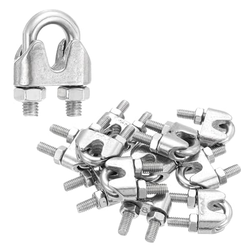 sourcing map 12 abrazaderas de clip de cable de cuerda de alambre de 5/16 pulgadas M8 pequeñas de acero inoxidable 304 con pernos en U para aparejos seguros para tendedero, color plateado
