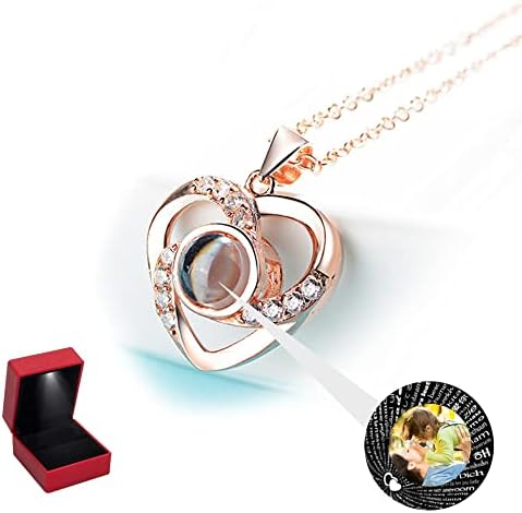 Personalized Photo Projection Necklace,925 Sterling Silver Projection Photo Necklace Custom Gift I Love You 100 Languages Pendant Jewelry Gifts for Women Girls