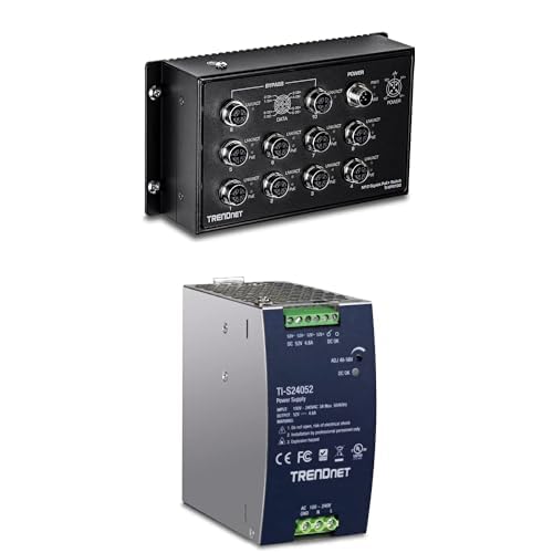 Image of Bundle: TRENDnet 10-Port Industrial EN 50155 M12 Gigabit PoE+ Railway Switch, TI-XPG102 + TRENDnet 240W, 52V DC, 4.61A AC to DC DIN-Rail Power Supply, TI-S24052