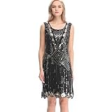 Pilot-Trade Women's 1920s Gatsby Sequin Art Deco Scalloped Hem Inspired Flapper Dress Silver