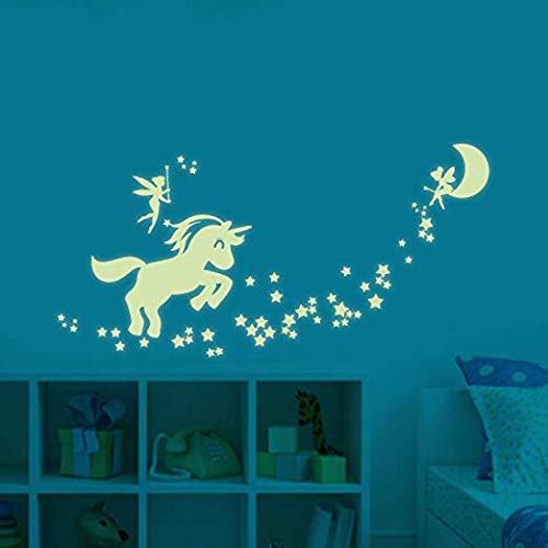 Benbo Wall Decals Glow In The Dark Cute Horse Stars Fairytale Fairy Wall Stickers Diy Kids Girls Bedroom Home Nursery Room Wall Mural Decor #TOP6