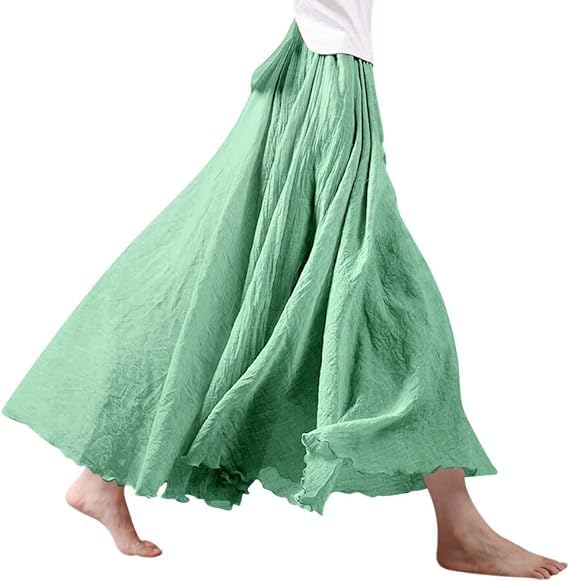 Röcke Damen Leinen Maxirock Baumwolle Leinen Rock Boho Sommerrock Einfarbig Freizeitrock Faltenrock Frauen Langerock
