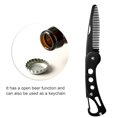 Image of Xfopz Stainless Steel Folding Beard Comb, Portable Multifunction Anti Static Comb for Men Mustache Styling, Anti-Static Beard Styling Pocket Beard Comb