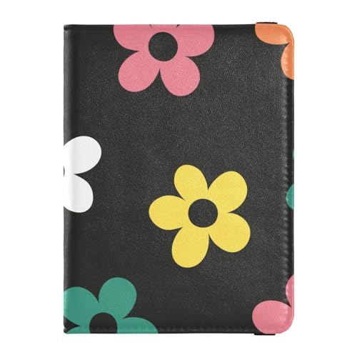 Porta passaporto e carta di vaccino pelle nero con fiori colorati retrò combinato con slot per carte di vaccinazione porta per donne uomini e documenti di viaggio organizer