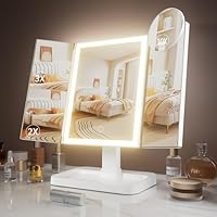 FRANO Makeup Vanity Mirror with Lights, Rechargeable Lighted Makeup Mirror with 2X 3X 10X Magnification, Led Makeup Mirror with 3 Colors Lights, Portable Mirror for Travel Desk, Gifts for Women Girls