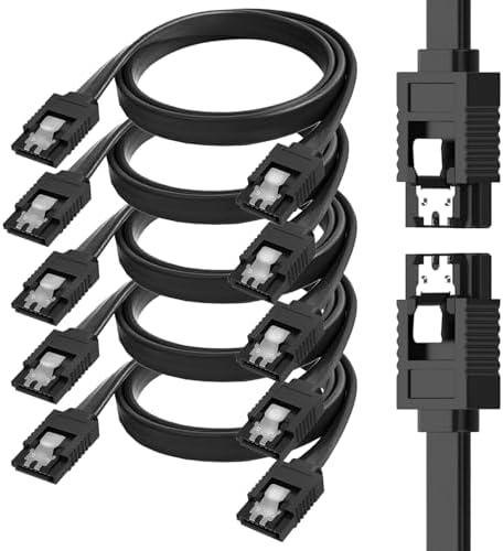 ETZIN 5-Pack 50cm SATA 3 6.0 Gbps Data Cable with Locking Latch for HDD & SSD (Black - Straight with Both Side Locking Latch)-(EPL-255TC)