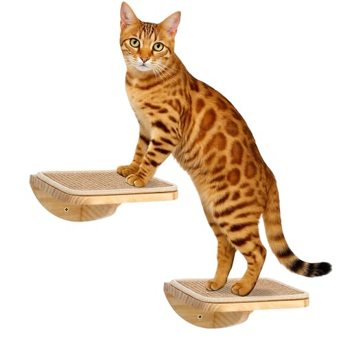 Wood Cat Wall Shelves with Sisal Mat Cats Wall Furniture Steps for Large Cats Perfect for Play and Vertical Movement