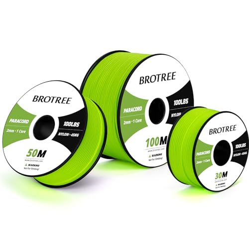 Brotree Paracord 2mm 100M 100% Nylon Rope 1 Strand Parachute Cord for Outdoor Craft, DIY - 45kg Breaking Load (Neon Green)