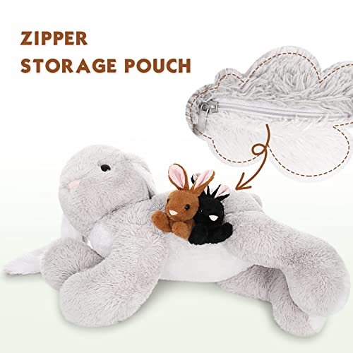 MorisMos groß hase plüschtier Kuscheltier XXL, 60cm lang Riesen Hase Kaninchen mit 3 Baby Bunny, Weich Plüschhase Stofftier Puppe, Geburtstag Weihnachten Geschenk Kinder Jungen Mädchen