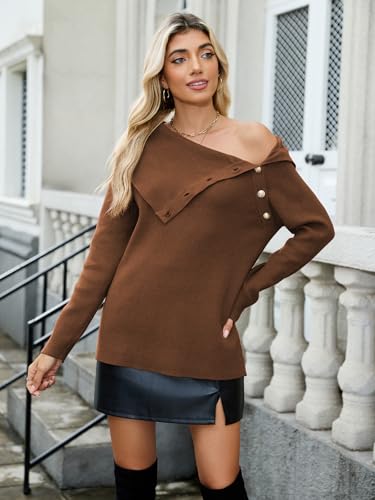 ZAFUL Sweaters for Women 2025 Trendy Versatile Neckline Button Turtleneck+Off The Shoulder Tunic Sweater Top