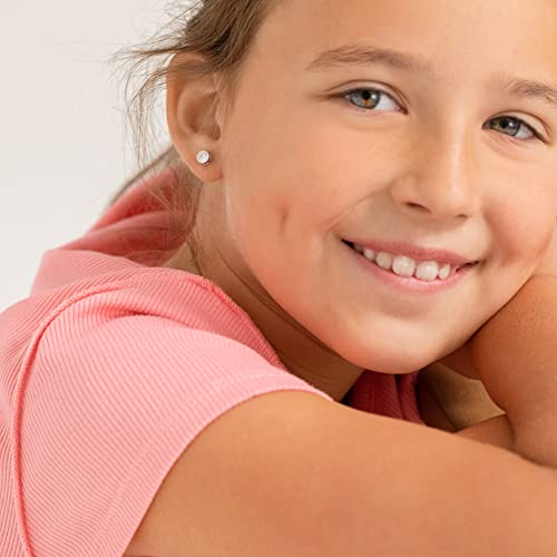 925 Sterling Silver Beautiful 5mm Round Bezel-Set Cubic Zirconia Stud Earrings with Locking Screw Backs - Excellent for Baby Girls and Toddlers for All Occasions2