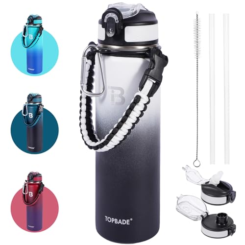 TOPBADE Gourde Acier Inox 1L avec Couvercle Paille