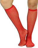 ToBeInStyle Women’s Sheer Fine Fishnet Knee High Backseam Novelty Nylon Socks - Red, One Size
