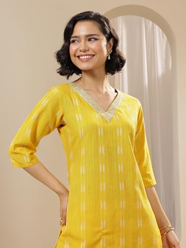 Image of Libas Woven Design Cotton Blend Straight Kurta With Salwar and Dupatta
