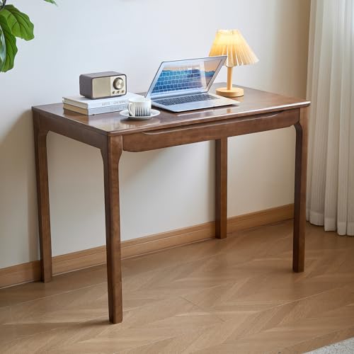 SUSVQLXG 40'x24' Solid Wood Desk with Drawers,Wood Writing Desk for Small Spaces, Home Office Desks for Work, Gaming Study PC Desk for Bedroom, Student Computer Desks(Walnut, 40 inch)