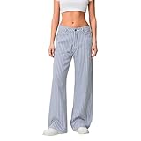 Mxiqqpltky Y2k Striped Bell Bottom Jeans Women High Waisted Boyfriend Denim Pants Baggy Wide Leg Stretchy Bootcut Flare Jeans(Blue,Medium)