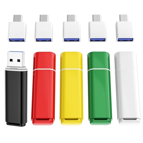 ABLAZE Lot de 5 Clé USB 1 Go avec adaptateurs Type-C Cle USB 1GB cléf USB 2.0 pour PC/Smartphones/Ordinateurs