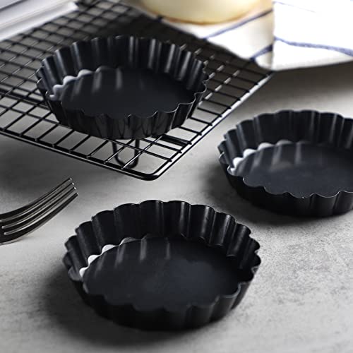Zeeooil Tart Pan 6 Packs Carbon Steel Tart Mold 4 Inch Mini Pie Pan For Baking Nonstick Mini Tart Pans With Removable Bottom For Pies, Mousse Cakes, Dessert Baking(Black) #TOP2