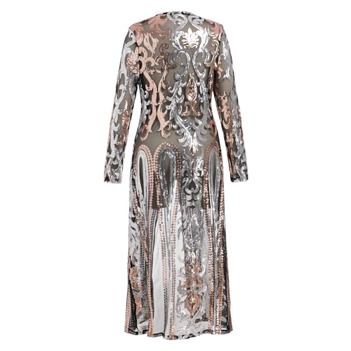ODASDO Women's Sparkling Sequin Cardigan Duster Jacket 1920s Open Front Long Sleeve Dressy Coats for Evening Party Pageant2