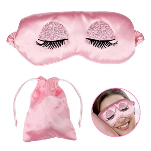 Masque de Nuit Sommeil Soie Yeux, Masque pour Dormir Doux et Respirant Protège-Sommeil Pack Les Doux Respirant Bandeau Cache Yeux Soie Zéro Pression Cache Oeil pour Filles Femmes Adulte Idéal Voyage – vue 7