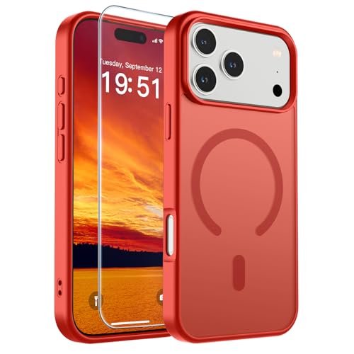 Image of SUPFINE Magnetic for iPhone 17 Pro Max Case (Compatible with MagSafe)(Military Grade Drop Protection) Translucent Matte Shockproof with Anti-Fingerprint Phone Cover,Red