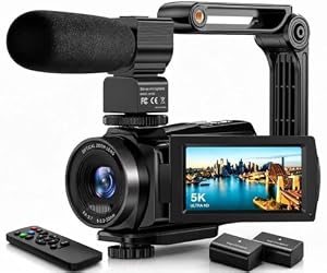 Video Camera Camcorder, 5K 48MP 10X Optical Zoom Vlogging Camera for YouTube, WiFi IR Night Vision Cam Corder with 3" 270° Touchscreen, Webcam Function, Stabilizer, Remote Control＆2 Batteries
