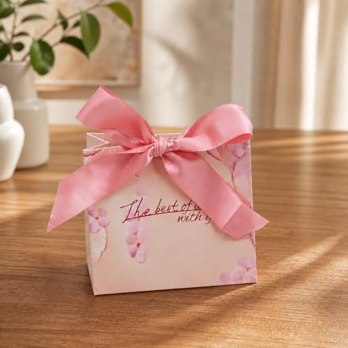 Image of SATYAM KRAFT 50 Pcs Decorative Paper Gift Box with Ribbon | Premium Gift Packaging Box for Hampers, Chocolates, Return Gifts, Wedding & Birthday
