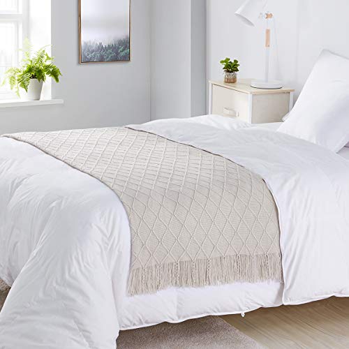 Bourina Throw Blanket Textured Solid Soft Sofa Throw Bed Runner Couch Cover Knitted Decorative Blanket Bed Runner, 50"X90" Beige #TOP2
