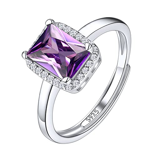 Suplight 925 Sterling Silver Round Shape/Heart/Square/Pear Shape Birthstone Ring, Sparkling Solitaire Engagement Wedding Rings for Women (with Gift Box)