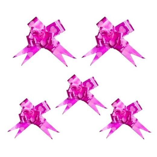 Fitas de laço com estampa de coração – Pacote com 5 laços decorativos de embrulho de presente para cestos, caixas e artesanato – Laços de fita de balão fáceis de usar para decoração e embalagem (rosa)