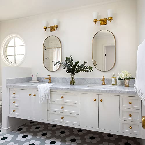 Andy Star Gold Oval Mirror, Brass Mirror For Wall, Oval Mirrors For Bathroom In Stainless Steel Metal 1’’ Thin Frame Pill Shaped Mirror Hangs Vertical Or Horizontal Ideal For Limited Space #TOP3