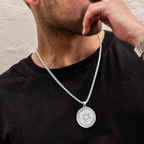 FLYUN Seven Archangels Pendant Necklace For Men Women Protection Amulet Archangel Michael Coin Pendant Necklace Gabriel Uriel Spiritual Stainless Steel Medal Necklace 24 inches2