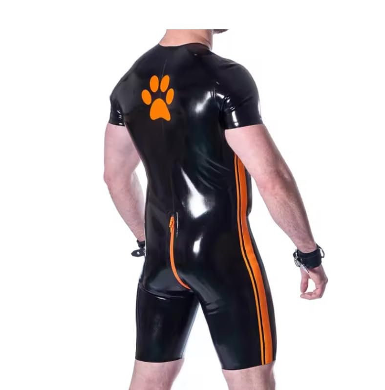 Cosplay-Latex-Surfanzug mit Reißverschluss, Streifen, Welpe, Gummi, Catsuit, Hundeuniform, Body
