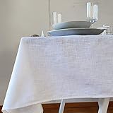 Mantel de alta calidad, mantel de 100 % lino, grosor de calidad, cosido con amor en Alemania, muchos tamaños y colores, elegante y fácil de limpiar, 135 x 300 cm, color blanco
