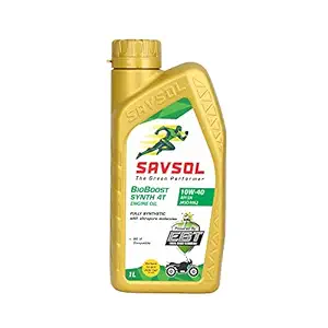 SAVSOL BIOBOOST SYNTH 4T 10W-40 API SN JASO MA2 Fully Synthetic, BS 6 Compitable Engine Oil for four-stroke high performance Bikes. (1 Ltr)