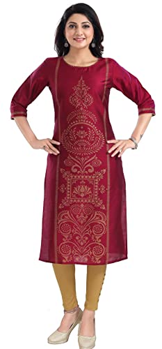 Unifiedclothes MM331FBA Kurtis für Damen, Faden und Pailletten, Arbeit, Seidenmischung, Majenta Grafik, lässiges Top Shirt, MAJENTA, 44 Cover