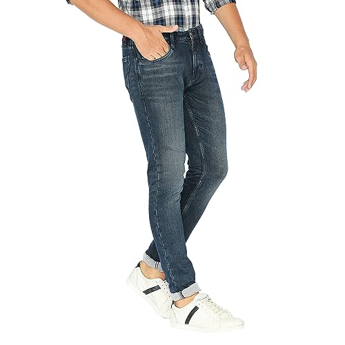 Image of LAWMAN PG3 Midnight Blue Skinny Fit Solid Jeans for Men's