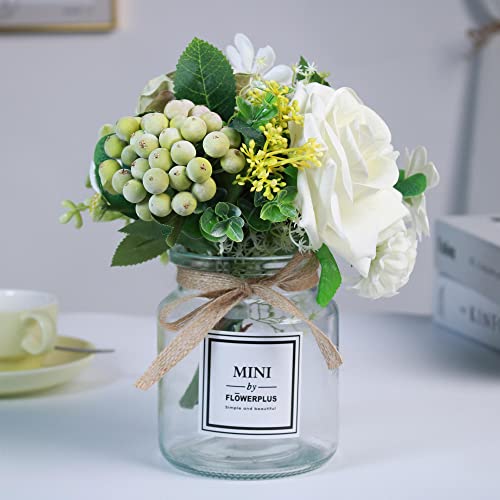 WAKISAKI Flores artificiais em vaso para decoração de toucador, centro de mesa para mesas e mesa de escritório, flores artificiais com vaso para decoração de mesa de cabeceira