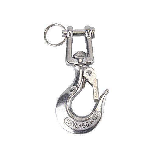 PLUSKER 304 Stainless Steel Clevis Slip Hook Opening with 3/16" Safety Latch American Type Swivel Eye Lifting Hoisting Chain Hooks for Rigging Accessory (SWL 150 KGS)