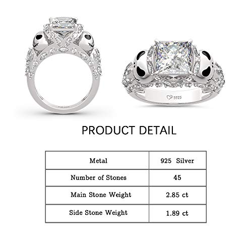 Jeulia Jack Skellington Rings Women Nightmare Before Christmas Skull Rings 925 Sterling Silver Princess Cut Band Ring Anniversary Promise Romantic For Her Teen Girls(8) #TOP2