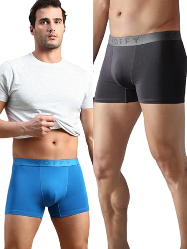 Image of KOFFY Men's Stretchable Cotton Lycra Long Trunk with C-Type Front Open | Wrinkle-Free | Ultra-Soft Elastic