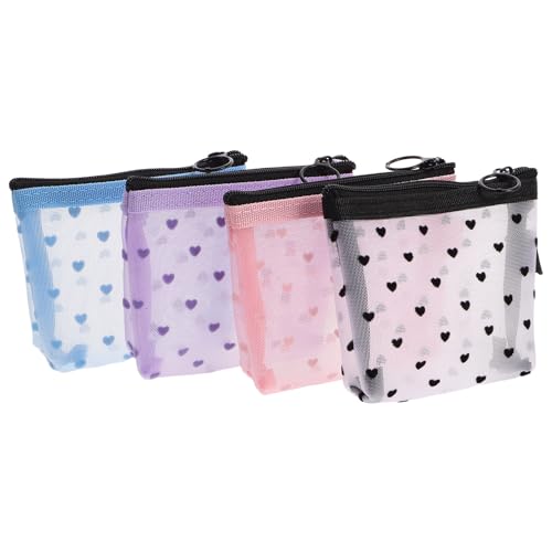 NUSITOU Juego de 4 Bolsas de Cosméticos Transparentes de Nylon Diseño de Corazón, Respirables Acceso Rápido, Ideales para Baño y Dormitorio