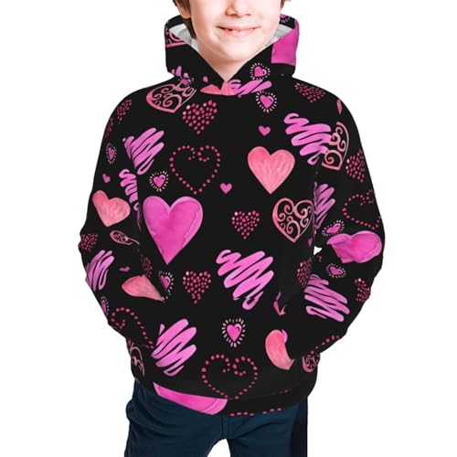 Red Watercolor Hearts Kid Hoodies Boys Sweatshirts Girls Pullover with Pocket3