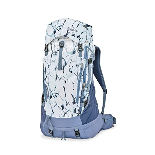 High Sierra Pathway 2.0 Backpack with Hydration Storage Sleeve, for Hiking, Biking, Camping, Traveling, White Cracked Ice/Grey Blue, 60L