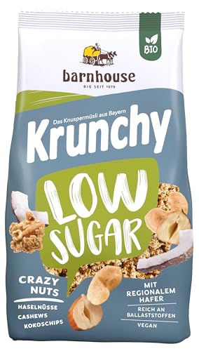 Barnhouse Krunchy Low Sugar Crazy Nuts, zuckerarmes Bio Hafer-Knuspermüsli aus Bayern, mit Cashews, Haselnüssen und Kokoschips, 1 x 1250 g