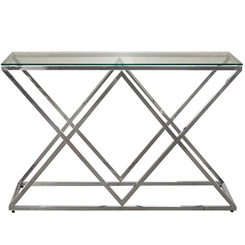 Eingangstisch aus Edelstahl und gehärtetem Glas, 8 mm, Farbe: Edelstahl, 120 x 40 x 78 cm