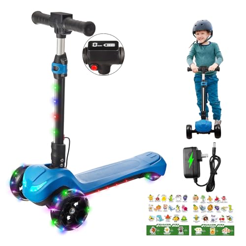 3 Wheel Electric Scooter for Kids Ages 3-8, Boys and Girls, Premium Front Light and Wheel Lights, Safe Kick Lightup, Folding EScooter, 5Mph Safe Speed, 80min Ride Time (Blue)